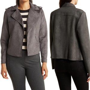 NWT New $108 Tahari Faux Suede Crop Moto Grey Jacket Size 1X
